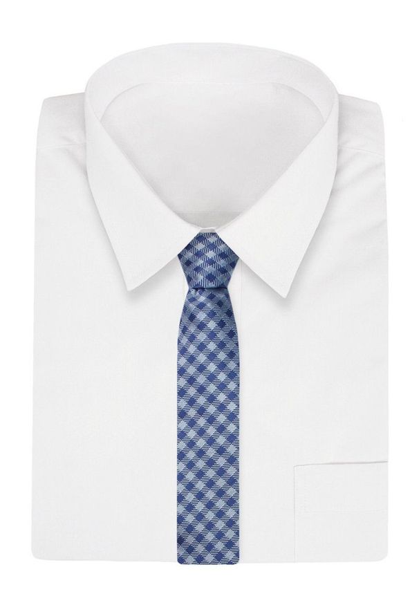 Granatowo-Niebieski Elegancki Krawat -Chattier- 7cm, Męski, w Kratkę. Kolor: niebieski. Materiał: tkanina. Wzór: kratka. Styl: elegancki