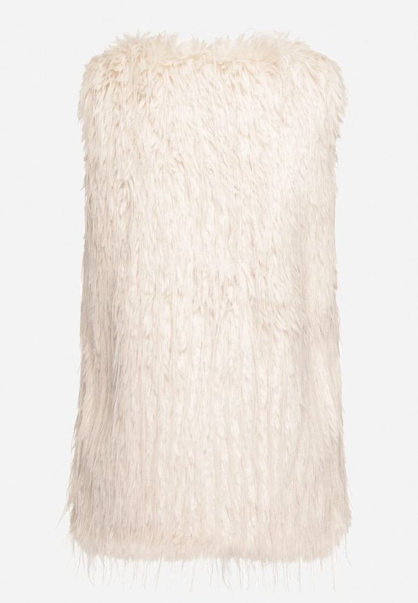 Born2be - Jasnobeżowa Kamizelka Futrzana ze Wsuwanymi Kieszeniami Venzira. Okazja: na co dzień. Kolor: beżowy. Materiał: futro. Wzór: aplikacja. Styl: casual, elegancki