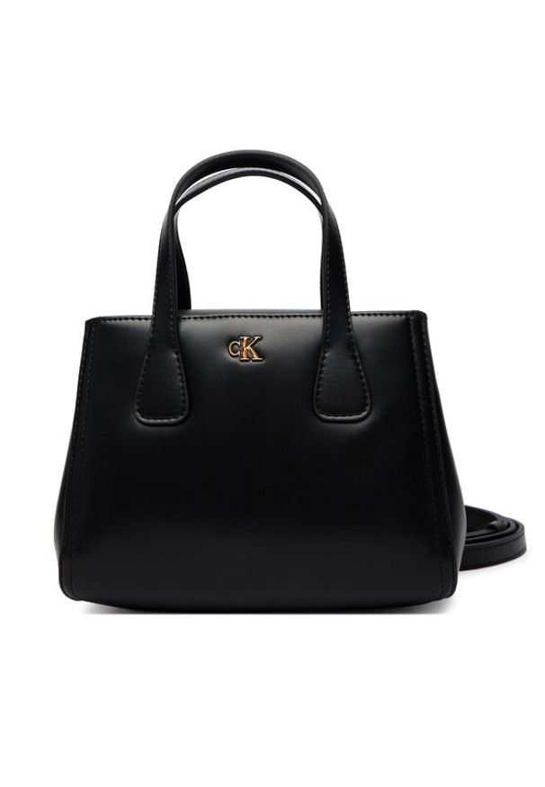 Calvin Klein Torebka Ck Mini Tote Crossbody LV04F3520G Czarny. Kolor: czarny. Materiał: skórzane