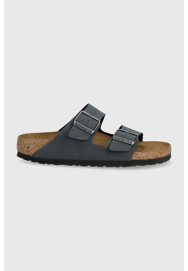 Birkenstock klapki Arizona damskie kolor granatowy. Kolor: niebieski. Materiał: materiał, skóra, nubuk. Wzór: gładki. Obcas: na obcasie. Wysokość obcasa: niski