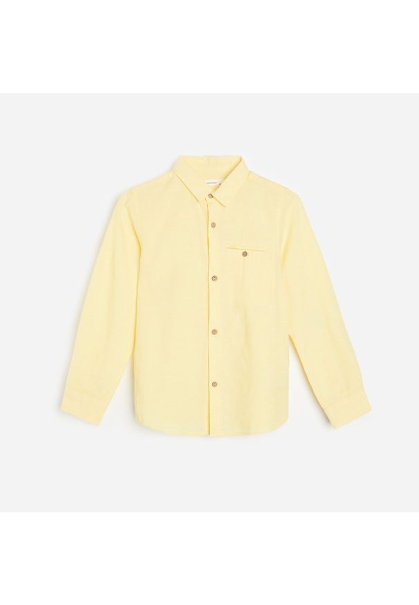 Reserved - Bawełniana koszula z lnem - Żółty. Kolor: żółty. Materiał: bawełna, len