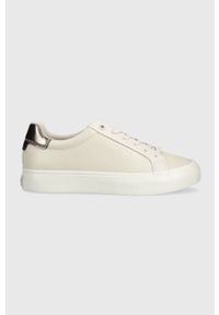 Calvin Klein sneakersy skórzane VULC LACE UP - MET kolor beżowy HW0HW01884. Zapięcie: sznurówki. Kolor: beżowy. Materiał: skóra #1