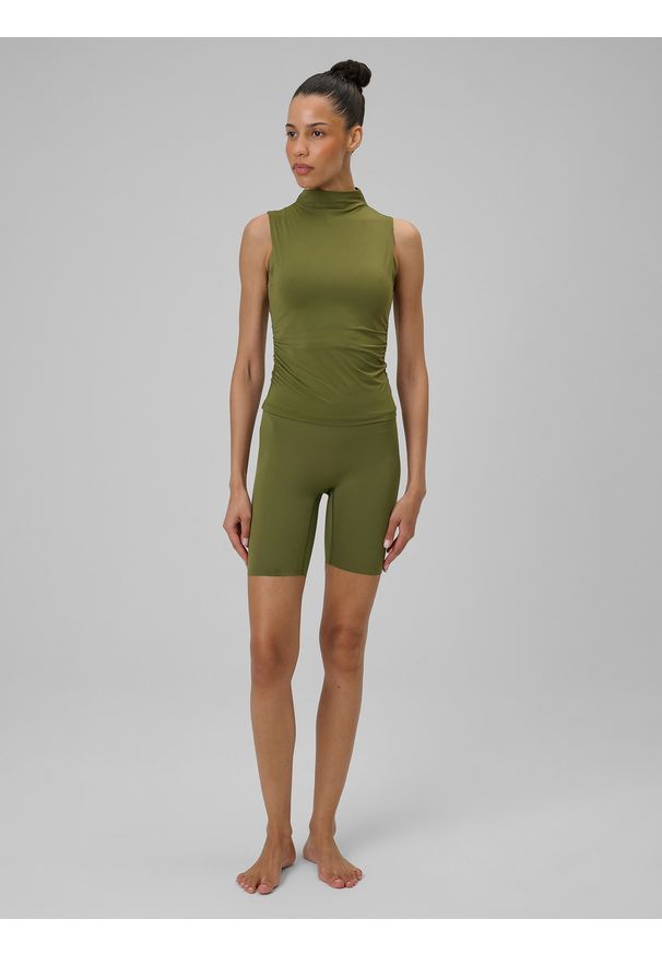 4f - 4F Top do jogi slim szybkoschnący damski - oliwkowy L. Kolor: oliwkowy, brązowy, wielokolorowy. Materiał: włókno. Sport: joga i pilates