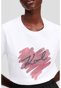 Karl Lagerfeld - KARL LAGERFELD Biały damski t-shirt z cyrkoniami Hearts RS, Rozmiar S. Kolor: biały. Materiał: materiał. Długość rękawa: krótki rękaw. Długość: krótkie. Styl: elegancki #4