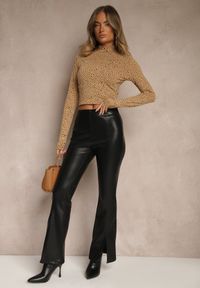Renee - Brązowa Bawełniana Bluzka z Golfem Typu Longsleeve w Groszki Neatte. Okazja: na co dzień. Typ kołnierza: golf. Kolor: brązowy. Materiał: bawełna. Długość rękawa: długi rękaw. Wzór: grochy. Styl: klasyczny, casual