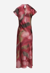 Born2be - Czerwona Rozkloszowana Sukienka w Abstrakcyjny Print z Ozdobnym Marszczeniem Tillanara. Okazja: na imprezę. Kolor: czerwony. Wzór: nadruk. Styl: wizytowy, elegancki #5