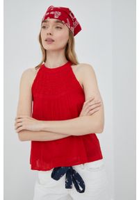 Superdry bluzka bawełniana kolor czerwony. Okazja: na co dzień. Kolor: czerwony. Materiał: bawełna. Długość rękawa: na ramiączkach. Styl: casual