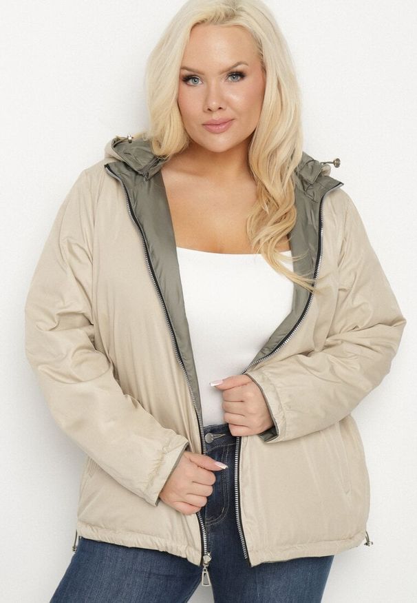 Born2be - Zielona Kurtka Dwustronna z Odpinanym Kapturem Frolbia. Okazja: na co dzień. Kolor: zielony. Materiał: jeans. Wzór: gładki. Styl: klasyczny, casual, elegancki