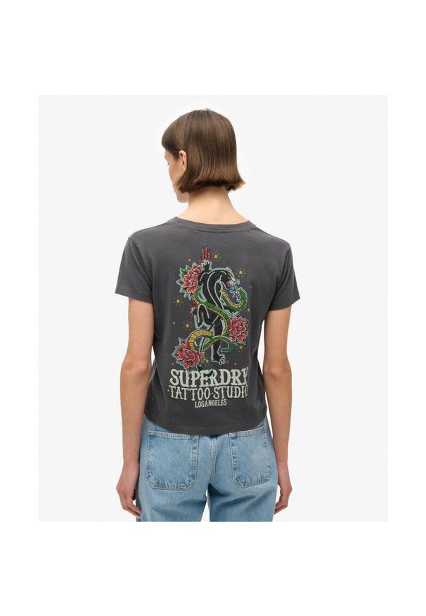 Superdry - Koszulka z kryształkami do tatuażu. Kolor: szary, brązowy, wielokolorowy