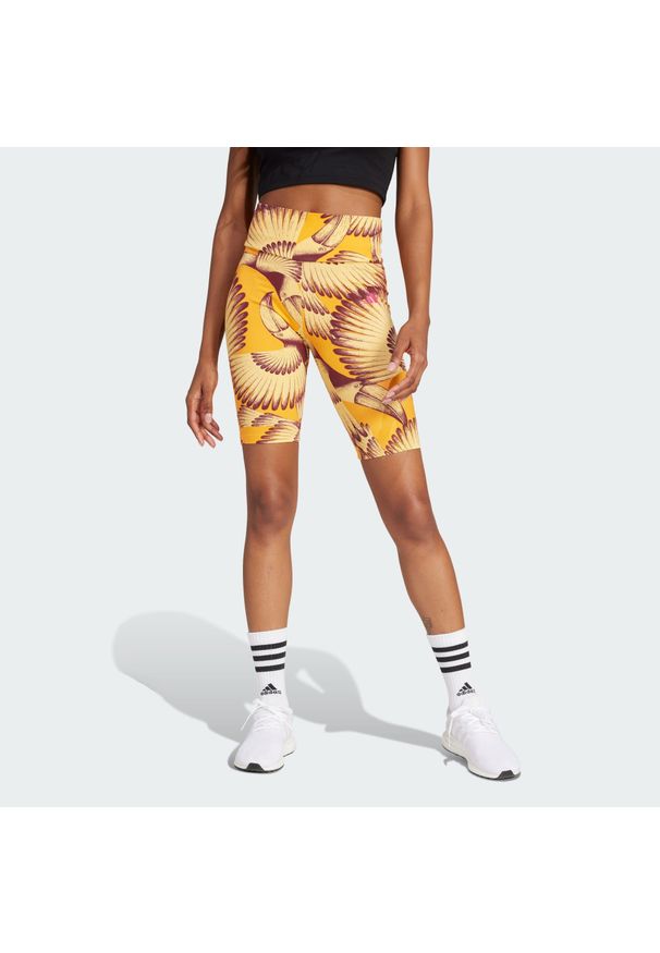 Adidas - Szorty adidas x FARM Bike. Kolor: wielokolorowy, żółty, czerwony, pomarańczowy. Wzór: nadruk. Sport: kolarstwo, fitness