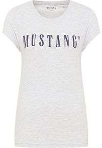 Mustang - MUSTANG Alina C Logo Tee Damski T-shirt Koszulka Light Grey Melange 1013222 4141