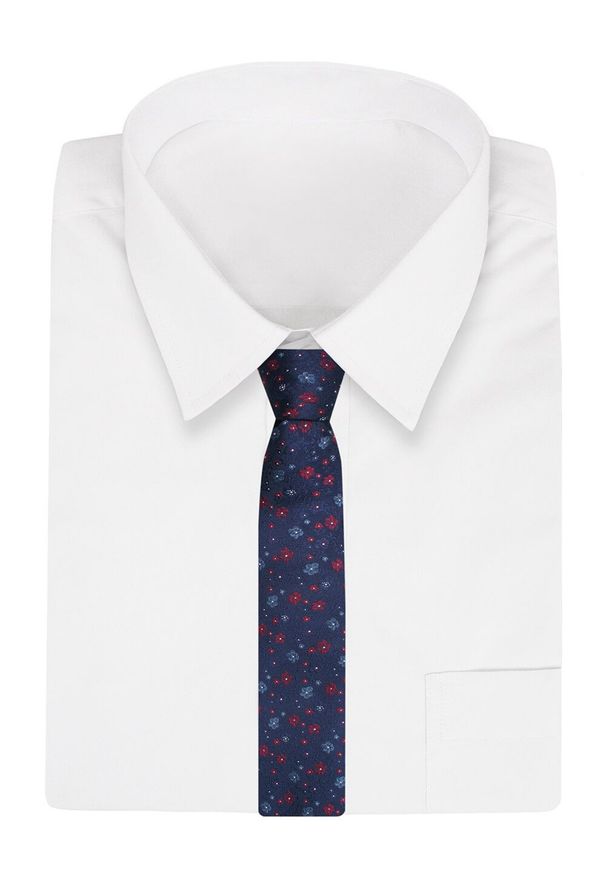 Krawat Alties (7 cm) - Granatowy w Kwiatowy Wzór. Kolor: niebieski. Materiał: tkanina. Wzór: kwiaty. Styl: wizytowy, elegancki