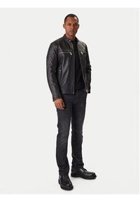 Karl Lagerfeld - KARL LAGERFELD Kurtka skórzana 555022 561421 Czarny Slim Fit. Typ kołnierza: dekolt w karo. Kolor: czarny. Materiał: skóra #3
