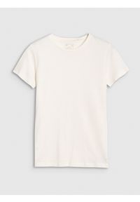 4f - T-shirt slim z modalem damski - biały. Okazja: na co dzień. Kolor: biały. Materiał: materiał, dzianina, bawełna, jersey. Długość rękawa: krótki rękaw. Długość: krótkie. Wzór: ze splotem, gładki. Sezon: lato. Styl: sportowy, klasyczny, casual