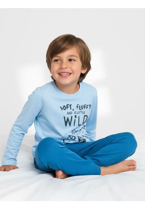 Sinsay - Bawełniana piżama z nadrukiem - błękitny. Kolor: niebieski. Materiał: bawełna. Wzór: nadruk