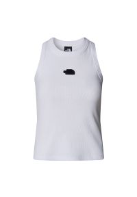 Koszulka damska The North Face Slim Rib Tank 0A8BVTFN41 - biała. Kolor: biały. Materiał: bawełna, elastan. Długość rękawa: bez rękawów. Wzór: nadruk #1