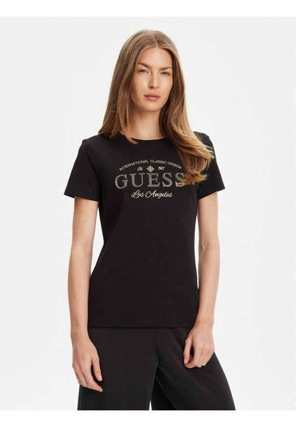 Guess T-Shirt V5YI13 J1314 Czarny Regular Fit. Kolor: czarny. Materiał: bawełna