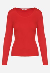 Born2be - Czerwony Dopasowany Sweter z Prążkowanej Dzianiny z Bawełną z Dekoltem w Serek Tesma. Okazja: na co dzień. Typ kołnierza: dekolt w serek. Kolor: czerwony. Materiał: prążkowany, bawełna, dzianina. Długość rękawa: długi rękaw. Długość: długie. Styl: casual, elegancki #6