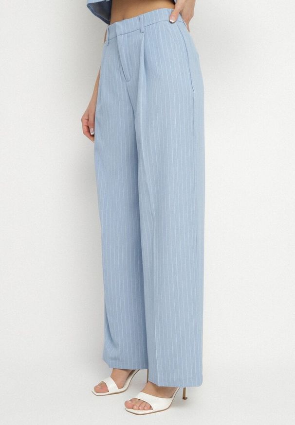 Born2be - Niebieski Garniturowy Komplet z Wiskozą Kamizelka i Szerokie Spodnie Lirasienne. Kolor: niebieski. Materiał: wiskoza