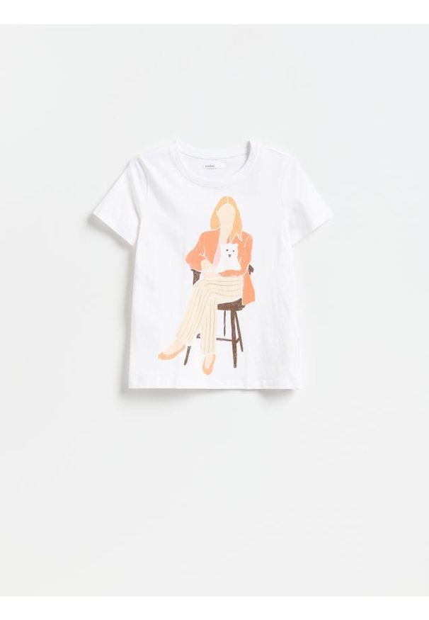 Reserved - T-shirt z nadrukiem - złamana biel. Materiał: bawełna, dzianina. Wzór: nadruk