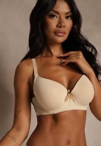 Renee - Beżowy Biustonosz o Gładkim Wykończeniu z Kokardką Phiphise. Kolor: beżowy. Wzór: gładki #3