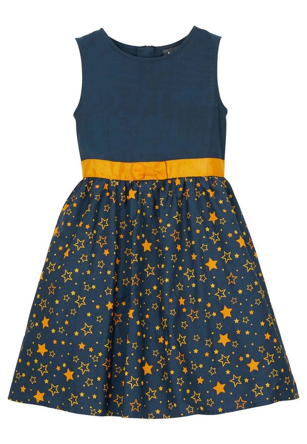 Sukienka dziewczęca w gwiazdy bonprix ciemnoniebieski. Kolor: niebieski. Materiał: poliester, poliamid, materiał, bawełna. Wzór: nadruk