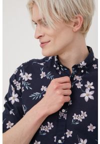 Premium by Jack&Jones koszula z domieszką lnu męska kolor granatowy slim z kołnierzykiem button-down. Typ kołnierza: button down. Kolor: niebieski. Materiał: len