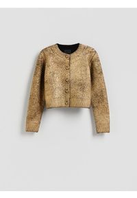 Reserved - Kardigan z dodatkiem wełny - złoty. Kolor: złoty. Materiał: wełna #1