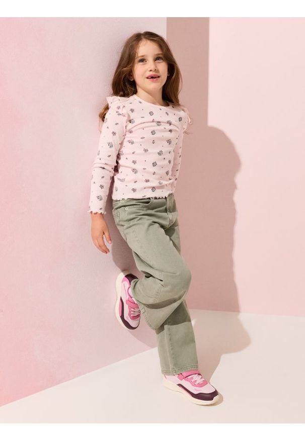 Sinsay - Jeansy wide leg z efektem sprania - zielony. Kolor: zielony