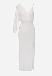 Born2be - Biała Asymetryczna Sukienka Maxi na Jedno Ramię z Łańcuszkiem Przy Ramieniu Kesilli. Kolor: biały. Materiał: wiskoza. Sezon: lato. Typ sukienki: asymetryczne. Styl: elegancki. Długość: maxi #7