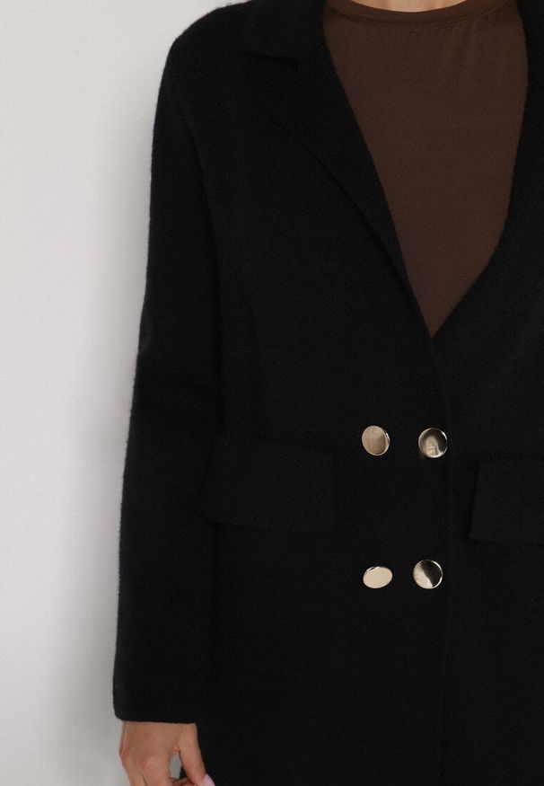 Born2be - Czarny Elegancki Długi Płaszcz Dwurzędowy Oritusa. Okazja: na co dzień, na spacer. Kolor: czarny. Materiał: jeans. Długość: długie. Styl: elegancki