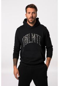 JAY-PI - Męska Bluza z kapturem fitness bluza nadruk na piersi kieszeń kangurka. Typ kołnierza: kaptur. Kolekcja: plus size. Kolor: czarny. Materiał: materiał, poliester, bawełna. Wzór: nadruk. Sport: fitness