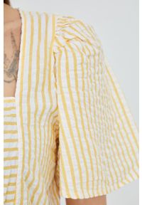 Vero Moda sukienka bawełniana kolor żółty midi rozkloszowana. Typ kołnierza: dekolt w karo. Kolor: żółty. Materiał: bawełna. Długość rękawa: krótki rękaw. Typ sukienki: rozkloszowane. Długość: midi #3