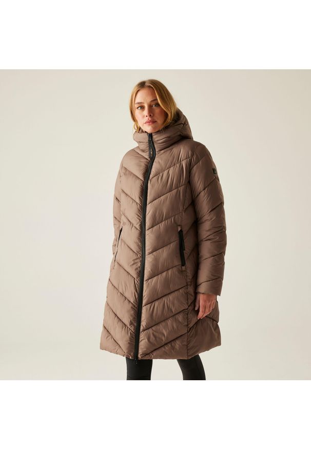 Regatta - Płaszcz damski zimowy ocieplany Anita. Kolor: brązowy. Materiał: puch, syntetyk, materiał. Sezon: zima. Sport: turystyka piesza