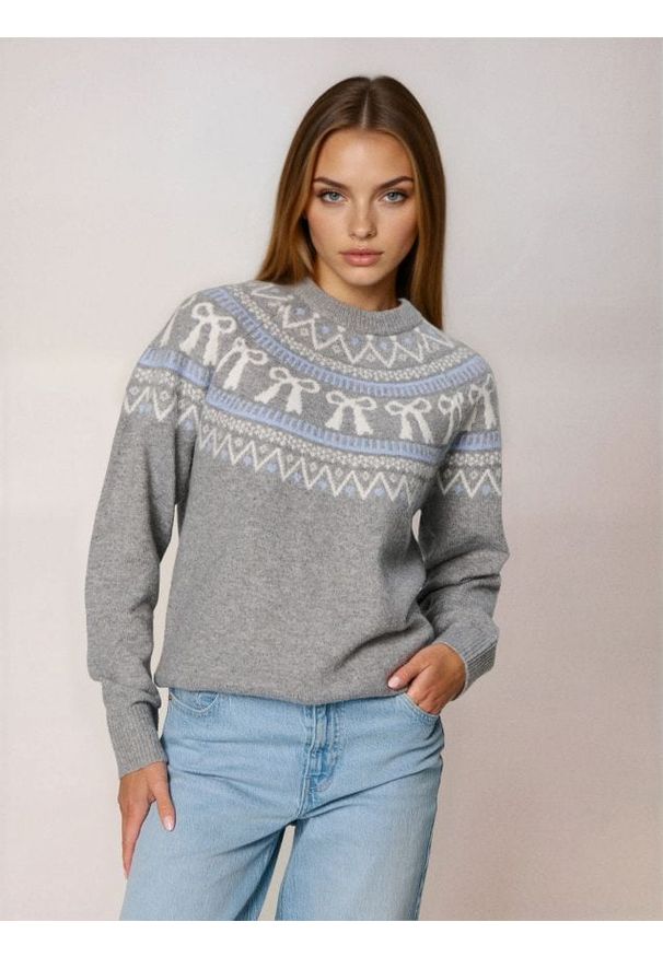 Sinsay - Sweter z motywem świątecznym z domieszką wełny - szary. Kolor: szary. Materiał: wełna. Styl: wizytowy