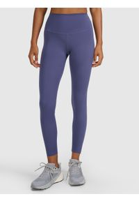 4f - 4F Legginsy treningowe szybkoschnące damskie - granatowe XL. Stan: podwyższony. Kolor: niebieski. Materiał: włókno, elastan, dzianina, materiał, syntetyk. Wzór: gładki, ze splotem. Sport: fitness