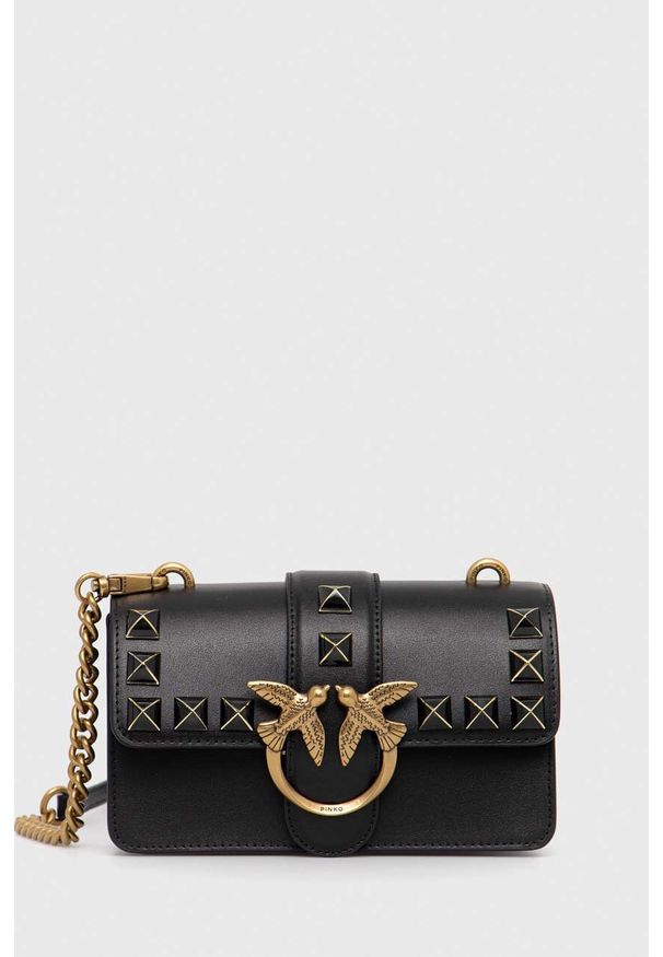 Pinko torebka skórzana kolor czarny. Kolor: czarny. Materiał: skórzane