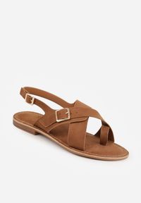 Renee - Jasnobrązowe Sandały Japonki VICES z Ozdobnym Paskiem i Klamrą Vendan. Okazja: na co dzień. Zapięcie: klamry. Kolor: brązowy. Materiał: jeans. Sezon: lato. Styl: casual, elegancki #6
