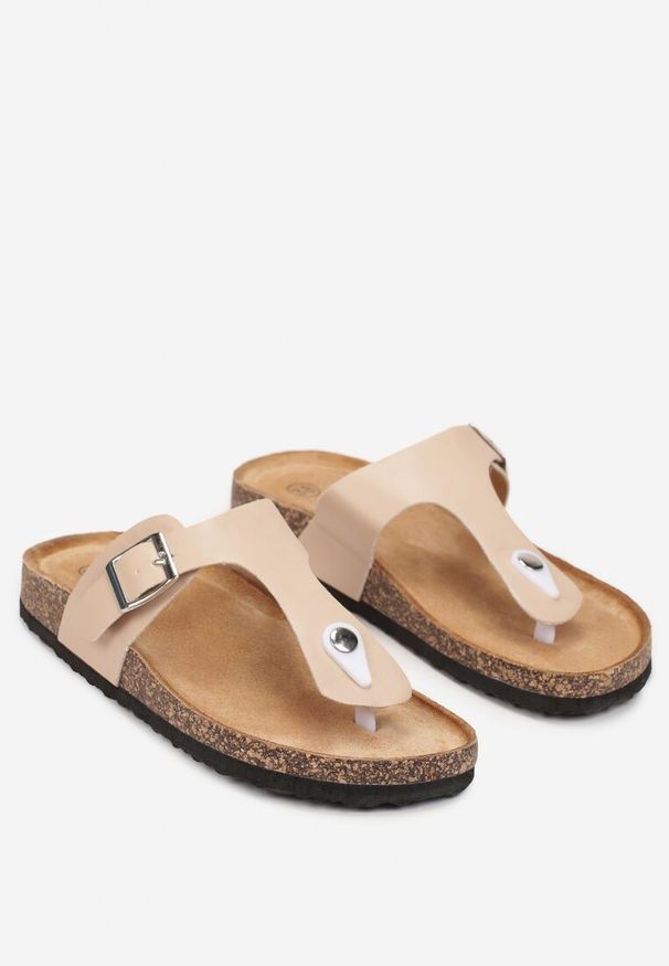 Born2be - Beżowe Japonki z Paskiem z Klamerką Tredora. Kolor: beżowy. Styl: elegancki
