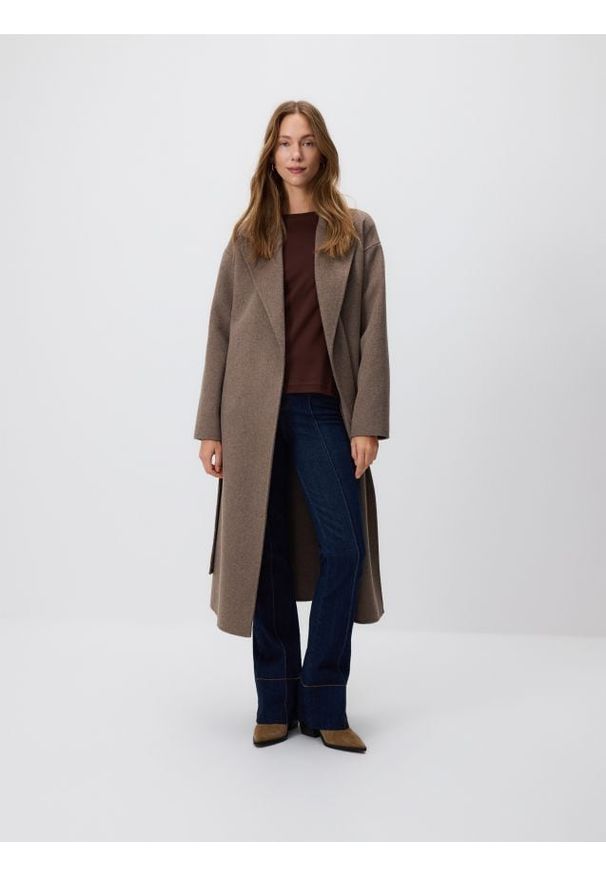 Reserved - Longsleeve z merceryzowanej bawełny - ciemnobrązowy. Kolor: brązowy. Materiał: bawełna. Długość rękawa: długi rękaw