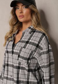 Renee - Szara Koszula z Bawełną Ozdobiona Cyrkoniami i Kratą Liavera. Kolor: szary. Materiał: bawełna. Wzór: aplikacja #4