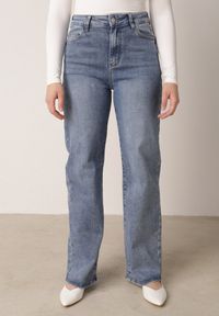 Born2be - Niebieskie Szerokie Jeansy z Bawełną i Domieszką Wiskozy z Wysokim Stanem Zhein. Okazja: na co dzień, do pracy, na spotkanie biznesowe. Stan: podwyższony. Kolekcja: plus size. Kolor: niebieski. Wzór: gładki. Styl: biznesowy, klasyczny, casual #5