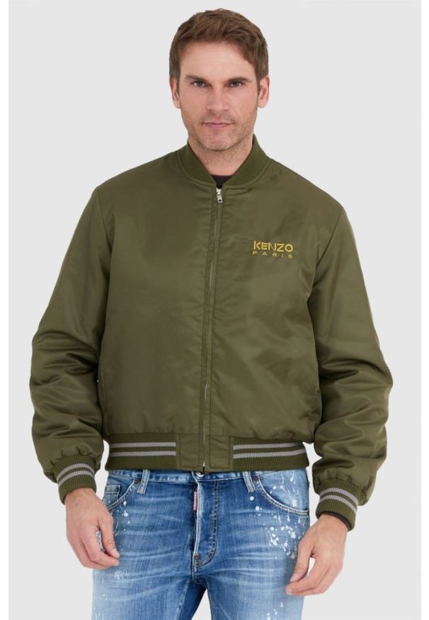 Kenzo - KENZO Zielona kurtka bomberka męska z żółtym logo, Rozmiar S. Kolor: zielony