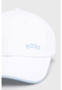 BOSS - Boss czapka Athleisure 50468257 kolor biały gładka. Kolor: biały. Materiał: bawełna. Wzór: gładki #3