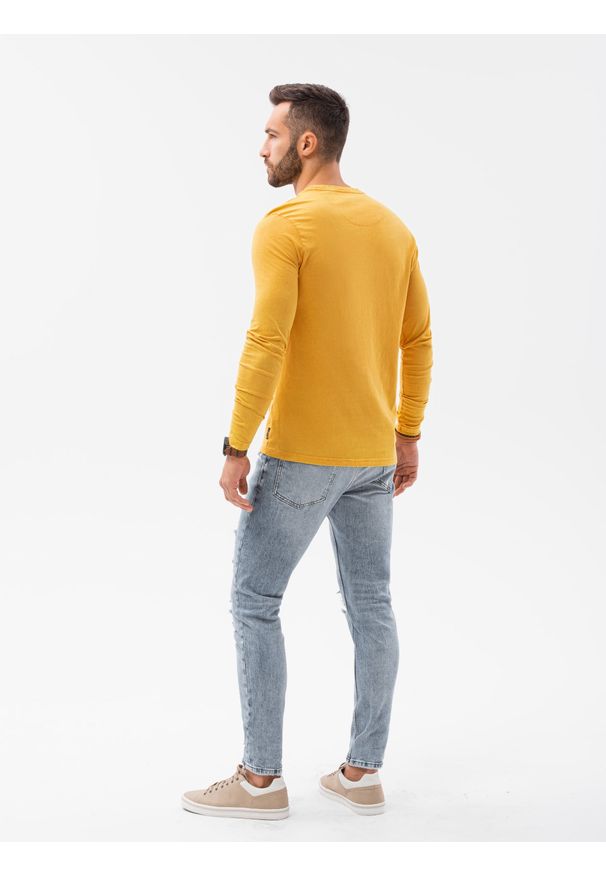 Ombre Clothing - Longsleeve męski bez nadruku L131 - musztardowy - XXL. Kolor: żółty. Materiał: bawełna. Długość rękawa: długi rękaw