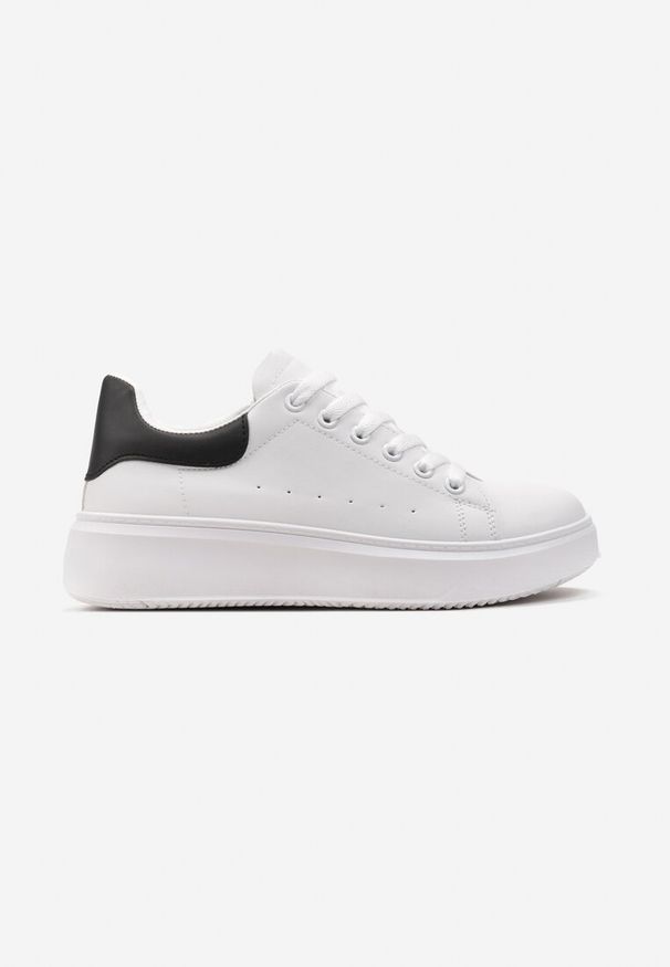 Renee - Biało-Czarne Sneakersy z Ekoskóry na Grubej Podeszwie ze Sznurowaniem Serizia. Okazja: na co dzień. Kolor: biały. Materiał: skóra