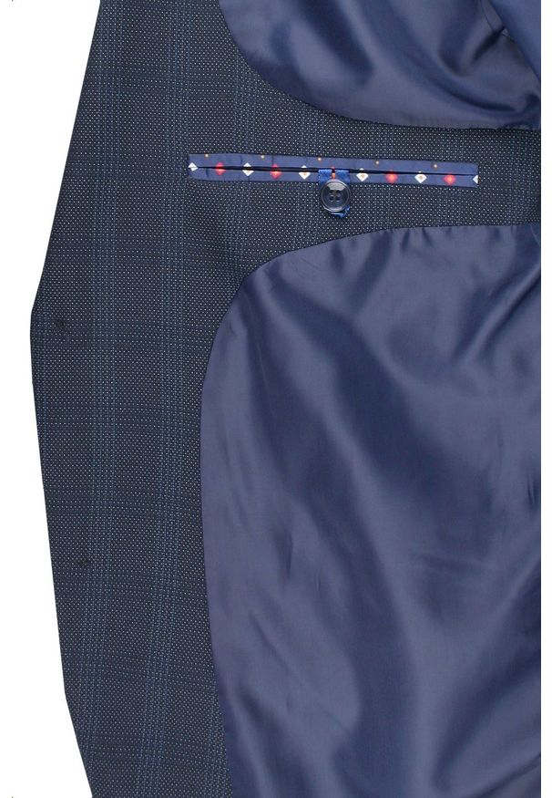 Taliowana, Elegancka Marynarka Męska - Casino - Granat, Delikatna Kratka. Kolor: niebieski. Materiał: poliester, wiskoza. Wzór: kratka. Styl: elegancki