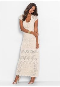 bonprix - Sukienka z ażurowej dzianiny. Kolor: beżowy. Materiał: dzianina. Wzór: ażurowy. Sezon: lato #3