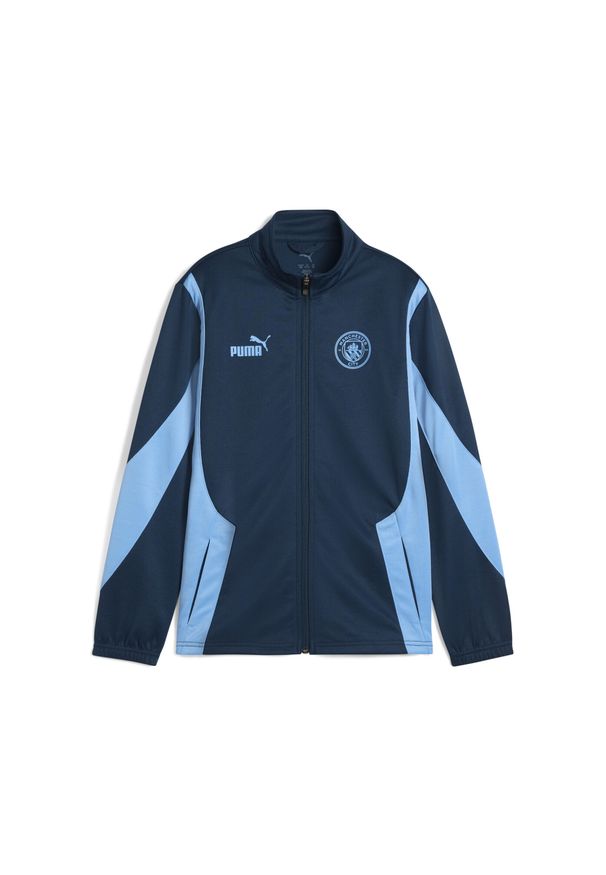 Puma - Młodzieżowa kurtka Manchester City ftblNRGY+ PUMA Marine Blue Blazing. Kolor: niebieski. Wzór: aplikacja. Sport: piłka nożna