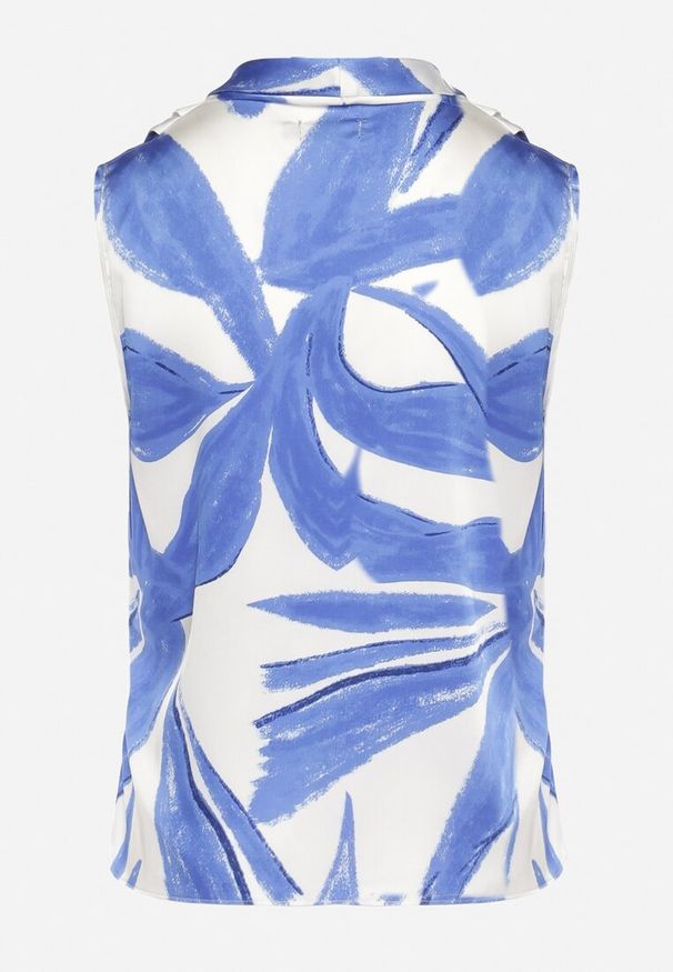 Born2be - Biało-Granatowa Bluzka Top z Kopertowym Dekoltem w Abstrakcyjny Print Lumiana. Kolor: niebieski. Materiał: materiał. Wzór: nadruk. Styl: elegancki